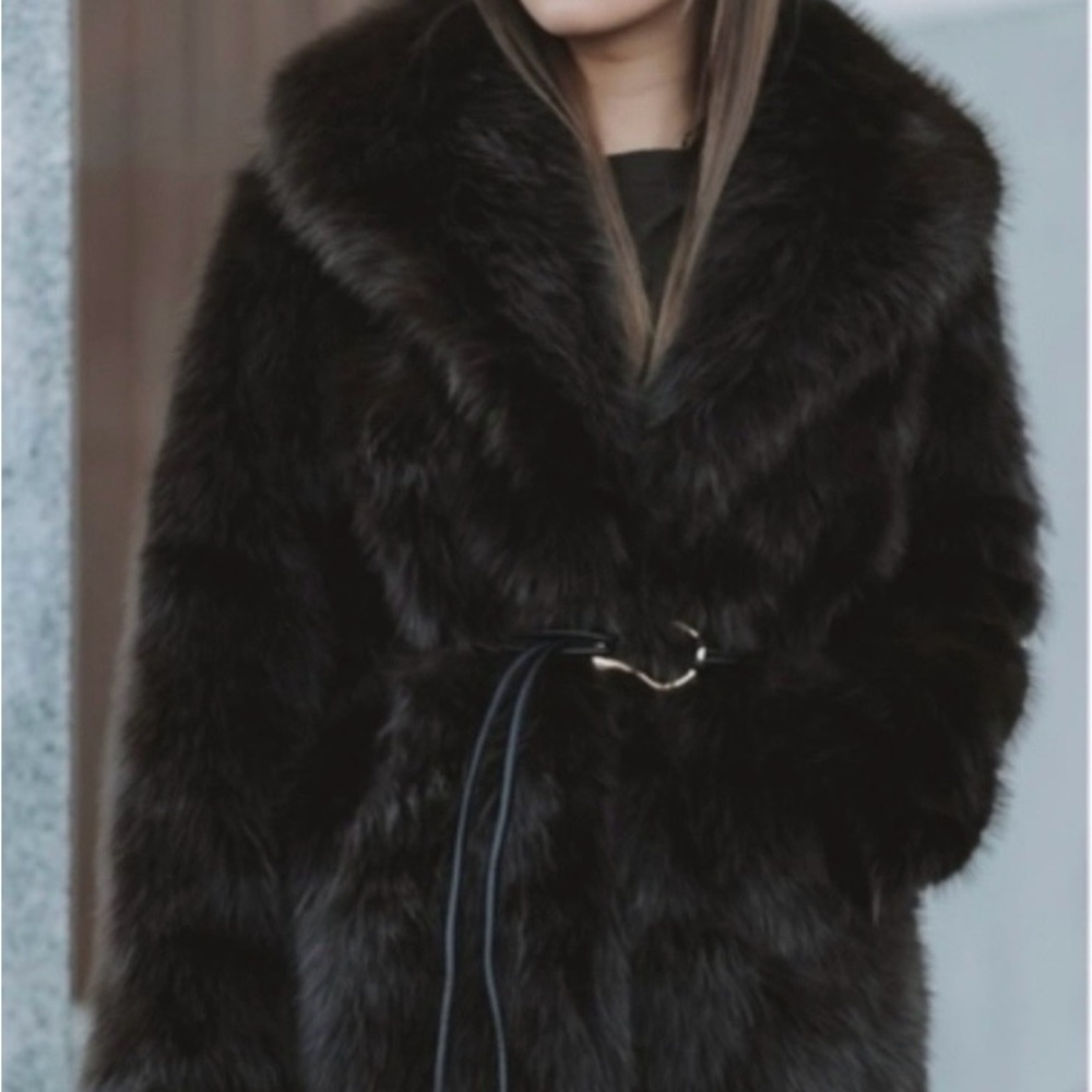 Zara faux fur brown Coat with belt - Picture 2 of 6